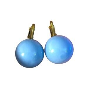 Vintage Germany Mid Century Baby Blue Gumball Shape Clip On Earrings